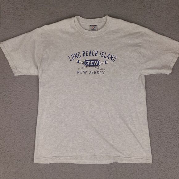 Long Beach Island New Jersey Crew T-Shirt Adult XL Gray Short Sleeve Jerzees - Picture 1 of 14